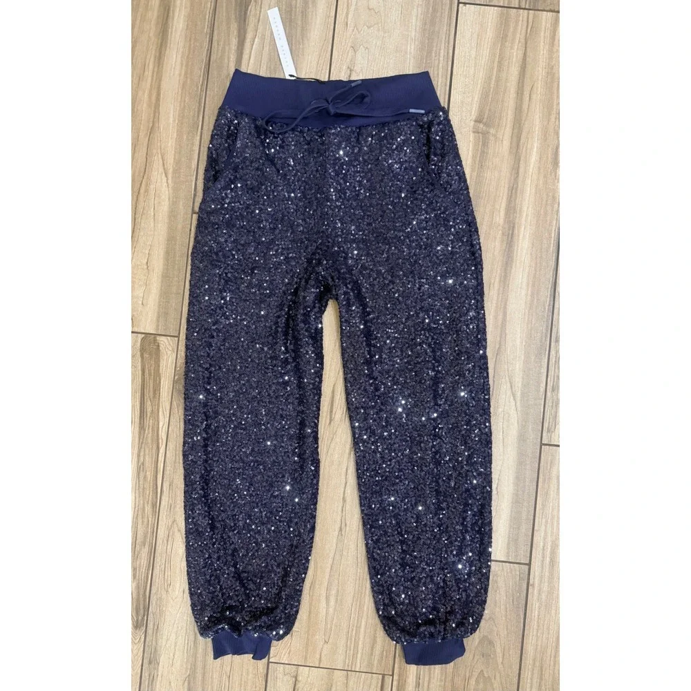 NWT Susana Monaco‎ Sequin Jogger Pants in Thunder (blue) Sz XS $188